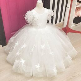 Girl Dresses Puffy Feather 3D Butterflies Flower Wedding Kids Party Birthday 2023 Ball Gown For Year