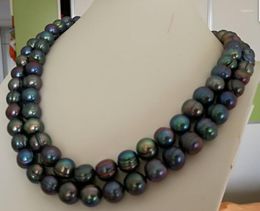 Chains Double Strands 10-11mm Tahitian Black Green Pearl Necklace 18 "-19"