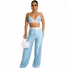 Women's Two Piece Pants 2 Set Spring Summer Sleeveless Shoulder Strap Tops And Suits Outfits Women Fashion Sexy Club Matching Sets Outfit