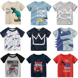 T-shirts Boys T-Shirts 2-9 Years Cartoon Animals Baby Kids Tees Children Cotton Short Sleeves Summer Tops Car Dinosaur Shark Printing P230419