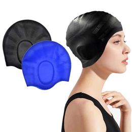 Swimming caps Ear Protection Swimming Caps High Quality Silicone Waterproof Men Women Swim Cap Large Size Solid Colour Long Hair Swimming Hat P230418