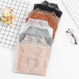 Women's T-Shirt Lace Bottomed Shirt Women's Long Sleeve 2023 High Neck Spring Dress with Hollow Out Chiffon Sexy Mesh Versatile Top Harajuku Top P230328