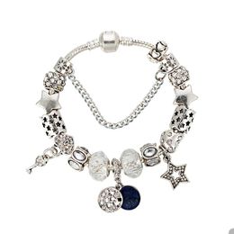 Blue night sky and star Pendant Charm Bracelet for Pandora 925 Sterling Silver plated Snake Chain Bracelets For Women Hand chain designer Jewelry with Original Box