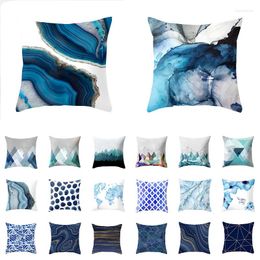 Pillow 45x45cm Geometric Cover Blue Marble Print Polyester Pillowcase Art Pachwork Car Sofa Waist Throw Case Home Decor