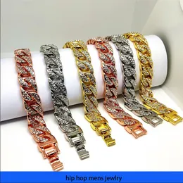 hip hop necklace for mens gold chain iced out cuban chains Diamond Bracelet 14mm Fat Chain Men's and Women's Hiphop Gold Plated Necklace