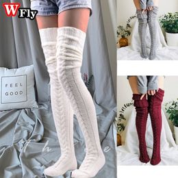 Sexy Socks Harajuku Women Girls Wool Stockings Winter Warm Knitted Over Knee Leg Warmer Female Thigh Long Warmers 230419