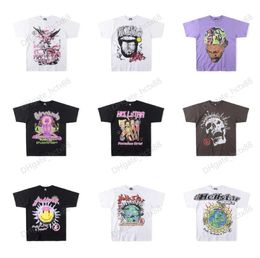 Hellstar Studios Earth Print Trendy Hip-Hop Short Sleeves Man Women T Shirts Unisex Cotton Tops Men Vintage T-shirts Summer Loose Tee Rock 11