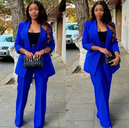 Fashion Spring Autumn Women Blue Blazer Suits Sets New Office Lady Jackets High Waisted Wide Leg Pants