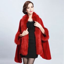 Women's Fur Faux Fur Knitted Capes For Women Faux Fur Collar Patchwork Loose Plus Size Fat Lady's Winter Cloak Irregular Solid Elegant Clothing 231118