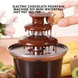 Other Kitchen Dining Bar Mini Chocolate Fountain Three Layers Design Melt with Heating Fondue Machine DIY Handmade Melting Waterfall 231118