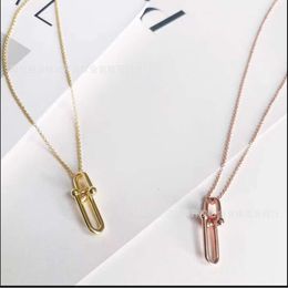 Tiffanylris ecklace T Sterling Sier U-shaped Bamboo Link Pendant Necklace Collar Chain Womens Rose Gold Light Versatile Fashion Simple