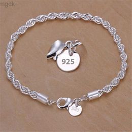Charm Bracelets New High quality 925 Sterling Silver 4MM Women Men chain Male Twisted Rope Bracelets Fashion Silver Jewelry