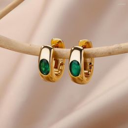 Hoop Earrings Green Zircon For Women Luxury Gold Plated Stainless Steel 2023 Trending Aesthetic Jewellery Aretes Mujer