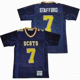 High School Football 7 Matthew Stafford Jerseys Highland Park Breathable College All Ed Retro Team Away Navy Blue Pure Cotton Moive Pullover University