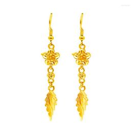 Dangle Earrings Vietnamese Sand Gold Temperament Version Long Small Flower Leaf Tassel Gold-plated Tiannv Scattered