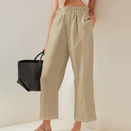 Women's Pants Women Summer Chic Fashion Office Wear Straight Vintage High Waist Female Trousers Elegant Temperament Elastic