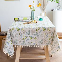 Table Cloth Cotton Linen JapaneseKorean Style Floral With Tassel Rectangular Kitchen Map Tablecloth Wedding Decor