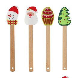 Cake Tools Christmas Sile Spata Wooden Handle Baking Scraper Cream Butter Spatas Household Kitchen Utensils Drop Delivery Ho Dhgarden Dhshr