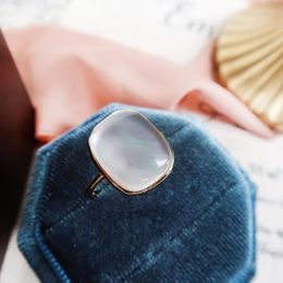 Cluster Rings Inspired Design Silver Inlaid Natural Chalcedony Square Adjustable Ring Light Luxury And Fresh Women's Jewellery