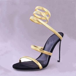 Sandals Snake-Shaped Wrapped Ankle Stiletto Woman Summer 2023 Open Toe High Heels Wedding Bridal Shoes Fashion Luxury Pumps