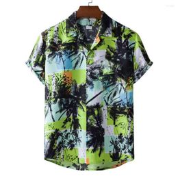 Men's Casual Shirts Hawaiian Men's 3D Palm Print Shirt Button Short Sleeve Beach Party Holiday Aloha 5XL