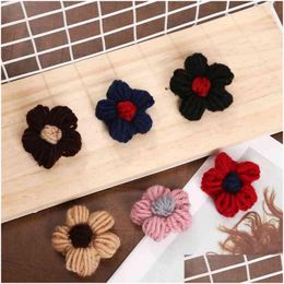 Pins Brooches 3 Piece Set Of Wool Flower Brooch With Handmade Pin Female Fashion Drop Delivery Jewellery Dh38V