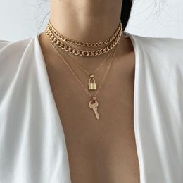 Pendant Necklaces 4 Tier Gold Slver Key And Lock Punk Choker Handmade Layered Bar Party Wedding Necklace Jewellery For Women Teenager Girls