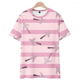 Men's T Shirts Hawaiian Coconut Tree Beach 3D Summer T-shirt Pink Colour Short-sleeved Women Men Horizontal Stripes Fashion