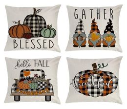 Pillow Case Fall Thanksgiving Plaid Gnomes Pumpkin Outdoor Decorative Throw Pillow Case Autumn Cushion FY5448 8319493136