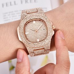 Wristwatches Top Luxury Ladies Watch 2023 Rose Gold Full Diamond Stainless Steel Belt Fashion Calendar Men's And Women's WatchesWris