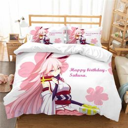 Bedding Sets Pink Anime Tokisaki Kurumi Duvet Cover 3D Print Kawaii Sexy Girls Set Pillowcases Comforter Bedclothes Luxury Bedspread