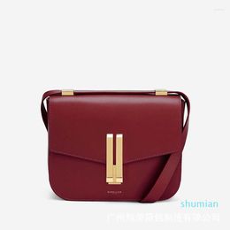 Evening Bags Premium Leather Solid Colour Square Locking Single Shoulder Diagonal Span Ladies