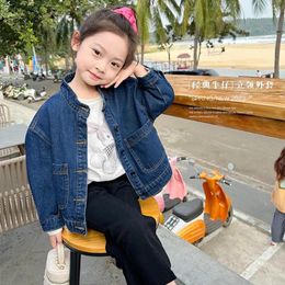 Jackets Toddler Baby Girl's Denim Jacket Coat Children Blue Stand Collar Button Jean For Girls Casual Outwear Fits 2-12 Years