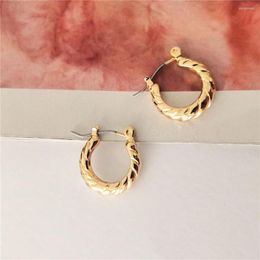 Hoop Earrings Vintage Gold Color Plating Textured Twirl Small Oval For Women Girl Boho Elegant Gorgeous Jewelry Accessory