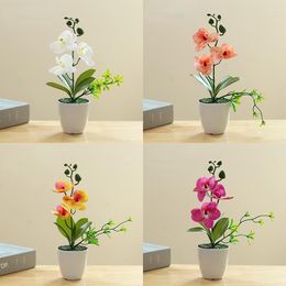 Decorative Flowers Butterfly Orchid Bonsai Artificial Flower Pot Home Decor Garden Living Room Decoration Accessories Fake Green Plant Craft