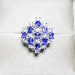 Cluster Rings Natural Real Tanzanite Luxury Ring 925 Sterling Silver 0.2ct 9pcs Gemstone Fine Women Jewellery X8071401