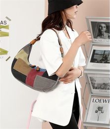 2023 New Evening Bags For Women canvas Patchwork Colour Half Moon Crossbody Bag Designer Lady Handbags Ladies Underarm Bags