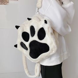 School Bag Plush Crossbody Kawaii Fluffy Students Bags Casual Cat Paw Schoolbags Cartoon Large Capacity Soft Backpacks Gift 231118