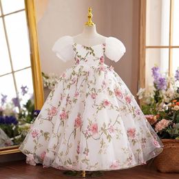 Ball Gown Princess Flower Girls Dresses for wedding 2023 3D flowers Girls Pageant Gowns Lace Applique first communion dress little girl birthday party gowns