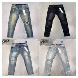 purple jeans designer jeans mens jeans men Knee Skinny Straight Size 28-40 Motorcycle Trendy Long Straight Hole High Street denim wholesale 2 pieces