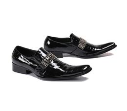 Cow Leather Pointed toe T Stage Shoes Men Fashion Height Increasing Chains Mens Wedding Dress Shoes