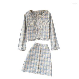 Work Dresses 2023 Autumn And Winter Fashion Ladies Suit Plaid Fringed Short Jacket Sexy Tweed Mini Skirt 2-piece Set