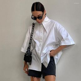Women's Blouses White Cotton Oversized Long Shirt Women Summer Fashion Turn-down Collar Button Up Shirts Office Lady Casual Loose Irregular