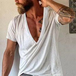 Mens TShirts Vintage Loose Cotton T Shirts Men Casual V Neck Short Sleeve Solid Tees Spring Summer Fashion Pure Colour Clothes Tops 230419