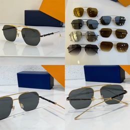 Rectangular metal half frame sunglasses with gradient lenses and letter printed Lunettes de Soleil Z2023E legs with flower engraved signature driving vacation
