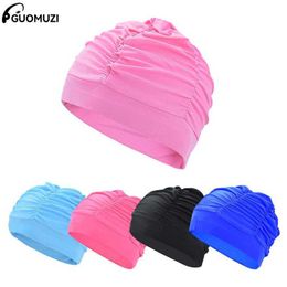 Swimming caps 1pc Women Swimming Cap Girl Long Hair Bathing Swimming Caps Hat Stretch Drape Swim Pool Seaside Water Sport Elastic Nylon Turban P230418