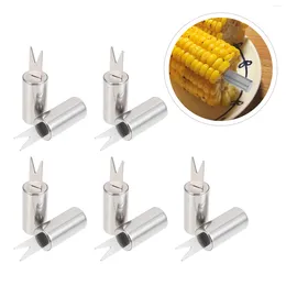 Dinnerware Sets 10 Pcs Corn Handle Barbeque Grill Bbq Skewers Metal Brackets Stainless Steel Needle Cob Barbecue Tools Fork