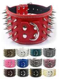 New Style 3 inch Wide 11 Colors Spiked Studded PU Leather Large Dog Collars For Pit bull5414375