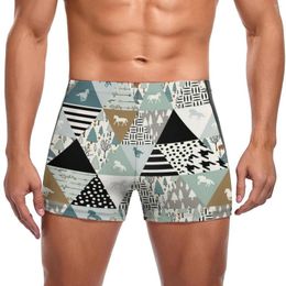 Men's Swimwear Horse Triangle Patchwork Swimming Trunks Horses Lover Trendy Trending Quick Dry Swim Boxers Beach Large Size Men Swimsuit