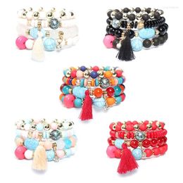 Bangle 4 Pcs/set Bohemian Jewelry Bracelet European American Trend Simple Tassel Pendant Color Multilayer Glass Beads